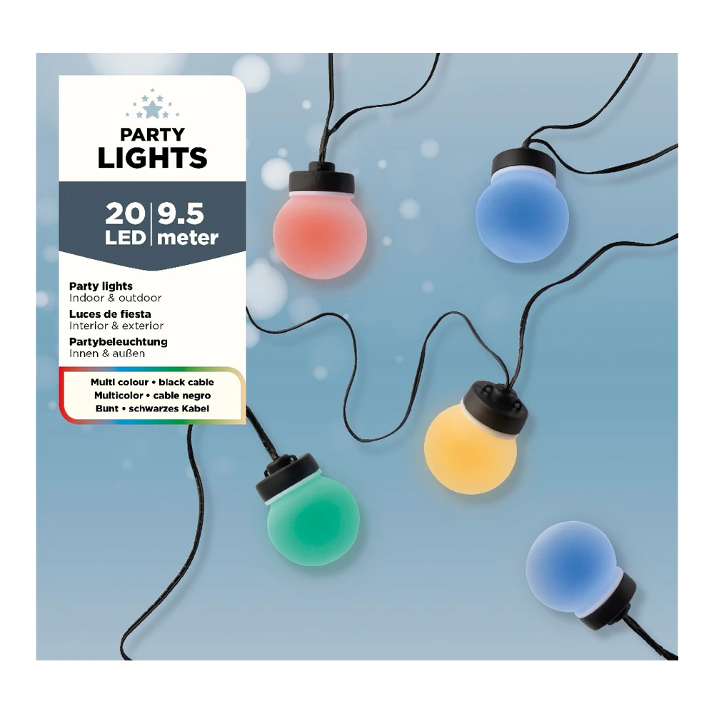 Lumineo Budget Feestverlichting Lichtsnoer - Bolvorm - 950cm - 20 LEDS - Multi