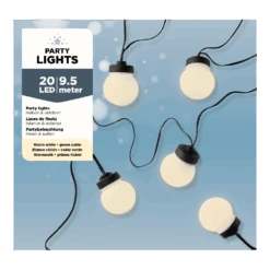 Lumineo Budget Feestverlichting Lichtsnoer - Bolvorm - 950cm - 20 LEDS - Warm Wit