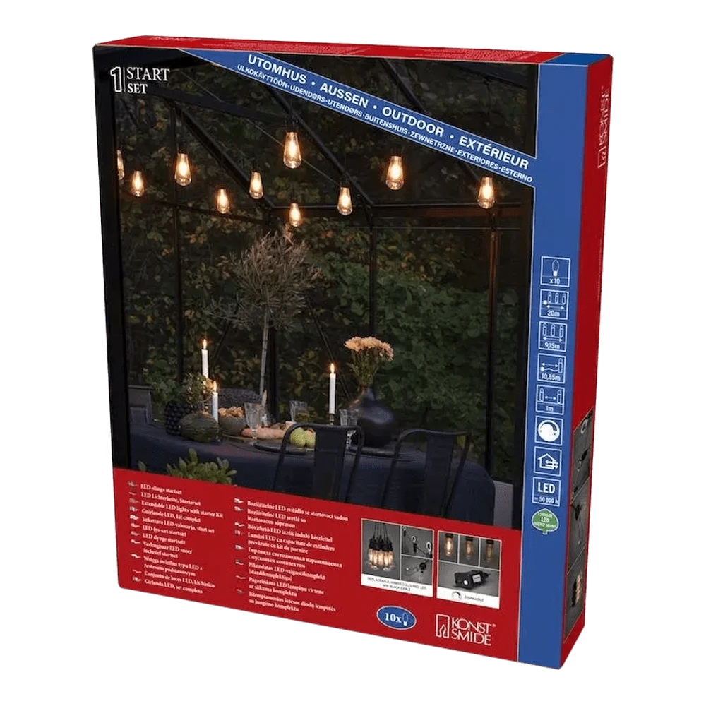 Lichtsnoer Feestverlichting Edison LED Koppelbaar + Dimbaar - Startset - 10m - 10 LED's - Konstsmide 5 Lichtsnoer Feestverlichting Edison LED Koppelbaar + Dimbaar - Startset - 10m - 10 LED's - Konstsmide - Afbeelding 5