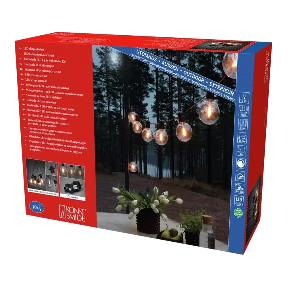 Lichtsnoer Feestverlichting Retro LED Koppelbaar + Dimbaar - Startset - 10m - 10 LED's - Konstsmide 5 Lichtsnoer Feestverlichting Retro LED Koppelbaar + Dimbaar - Startset - 10m - 10 LED's - Konstsmide - Afbeelding 5