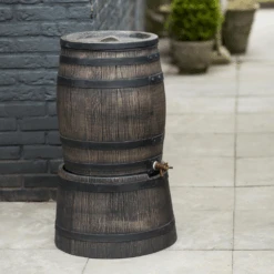 Regenton 120L Kunststof Met Houtlook - H66xu00d850,5cm - Nature -Gardena Winkel regenton 120l kunststof met houtlook h66x50 5cm nature 4