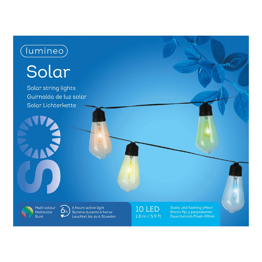 Lumineo Solar Feestverlichting Lichtsnoer - Flashing Effect - 180cm - 10 LEDS - Multi