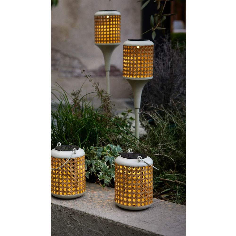 Lumineo Solar Set Met Tuinlamp En Lantaarn - LED - D10.5 X H80cm - Naturel - 4st. - Afbeelding 3