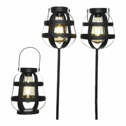 Lumineo Solar Set Met Tuinlamp En Lantaarn - LED - D14 X H80cm - Zwart - 3st. -Gardena Winkel solar set met tuinlamp en lantaarn led d14 x h80cm zwart 3st solar 4 3